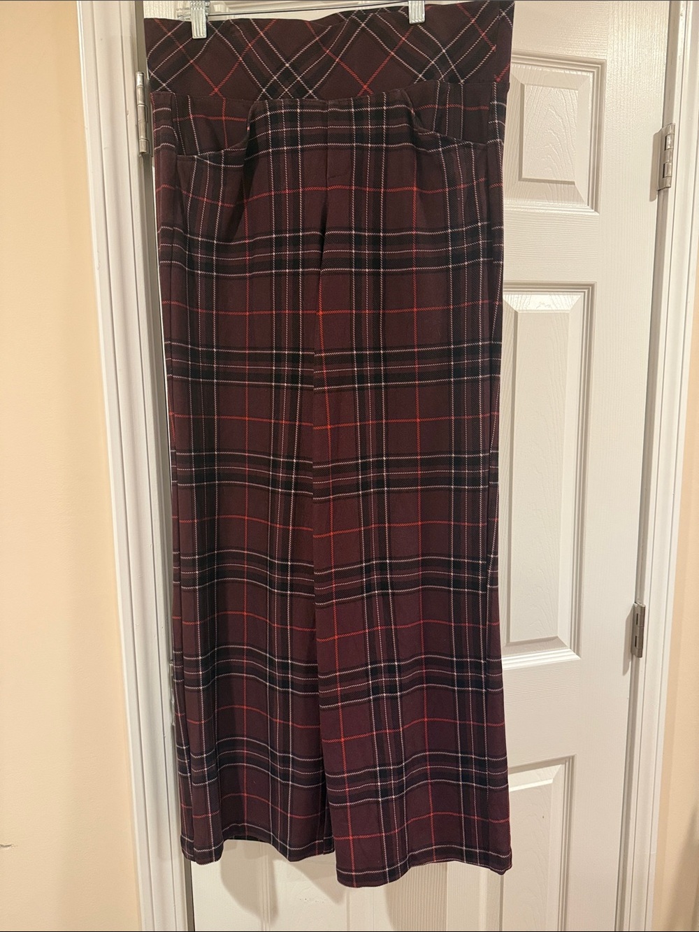 Dark red slacks with comfort stretch top